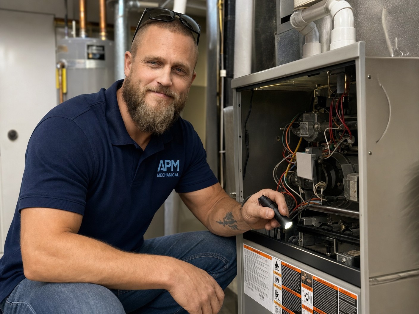 Adam Mayer inspecting a furnace