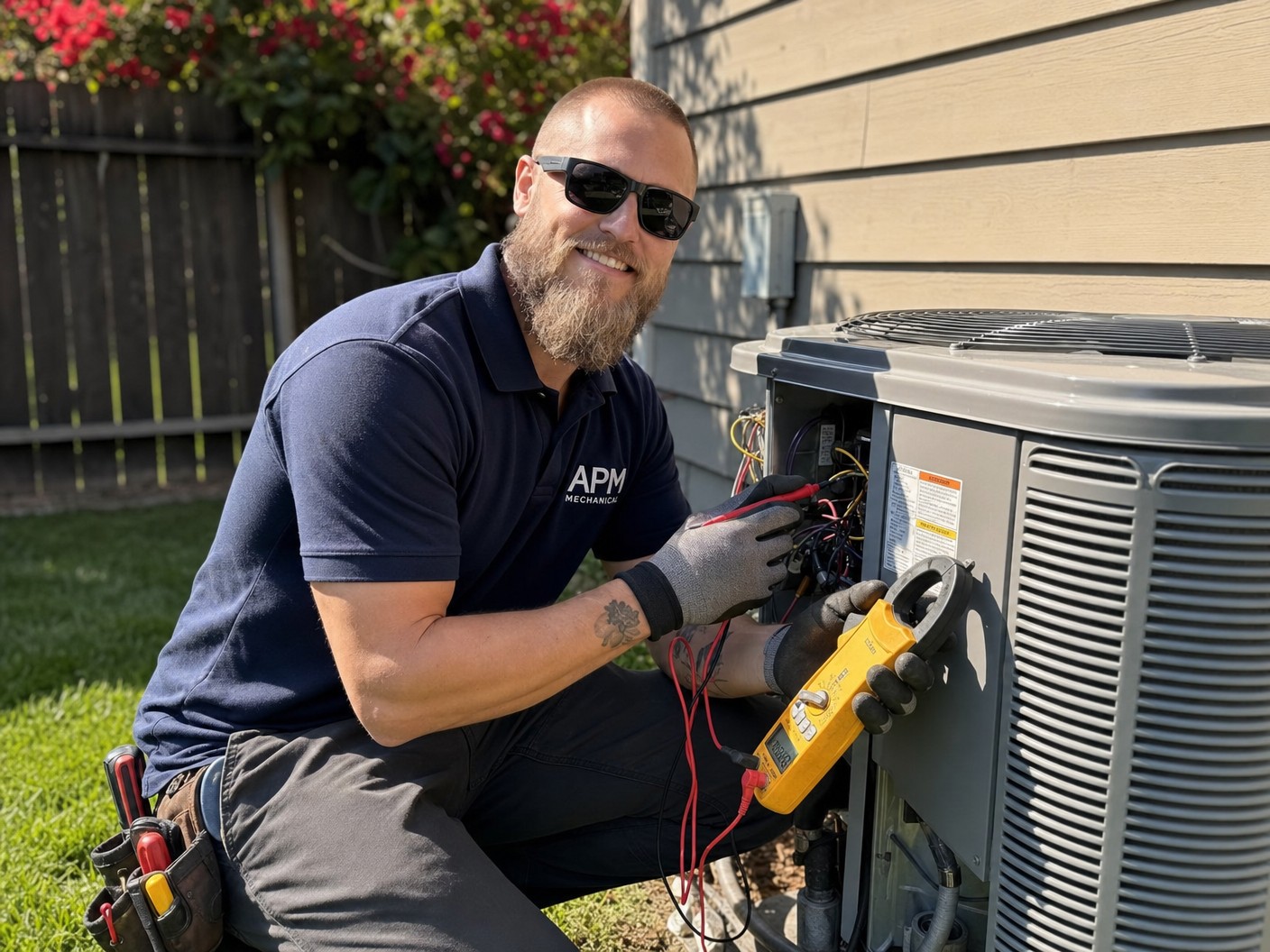 Adam Mayer working on an AC unit