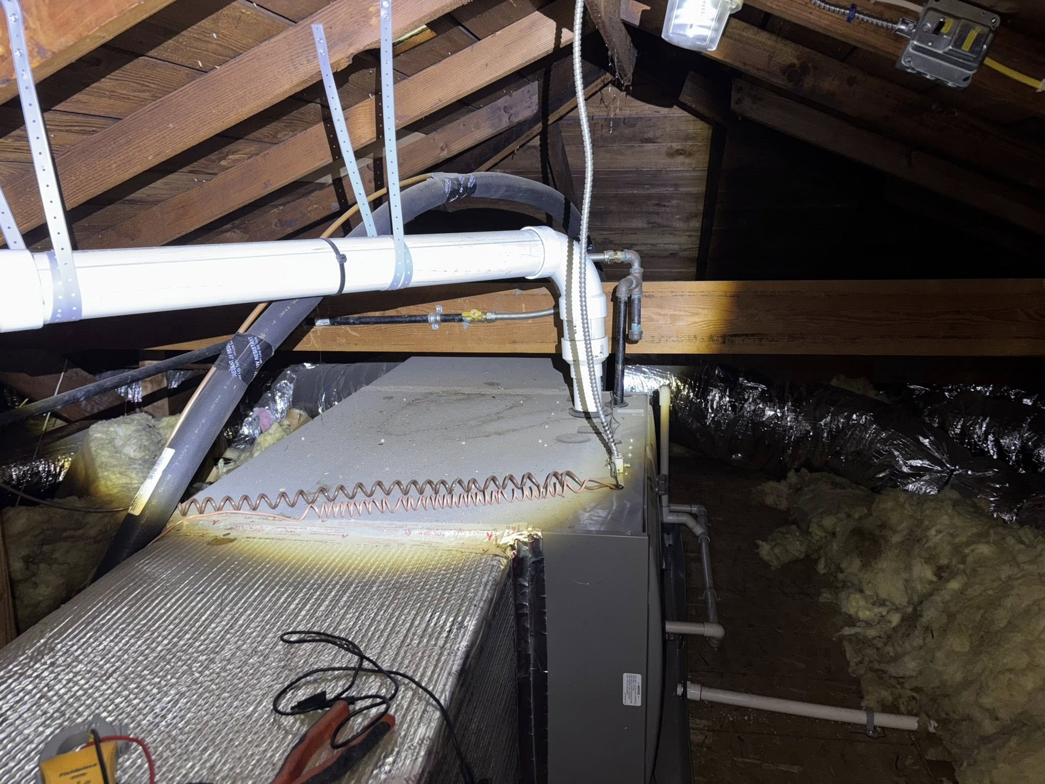 HVAC unit installed in attic