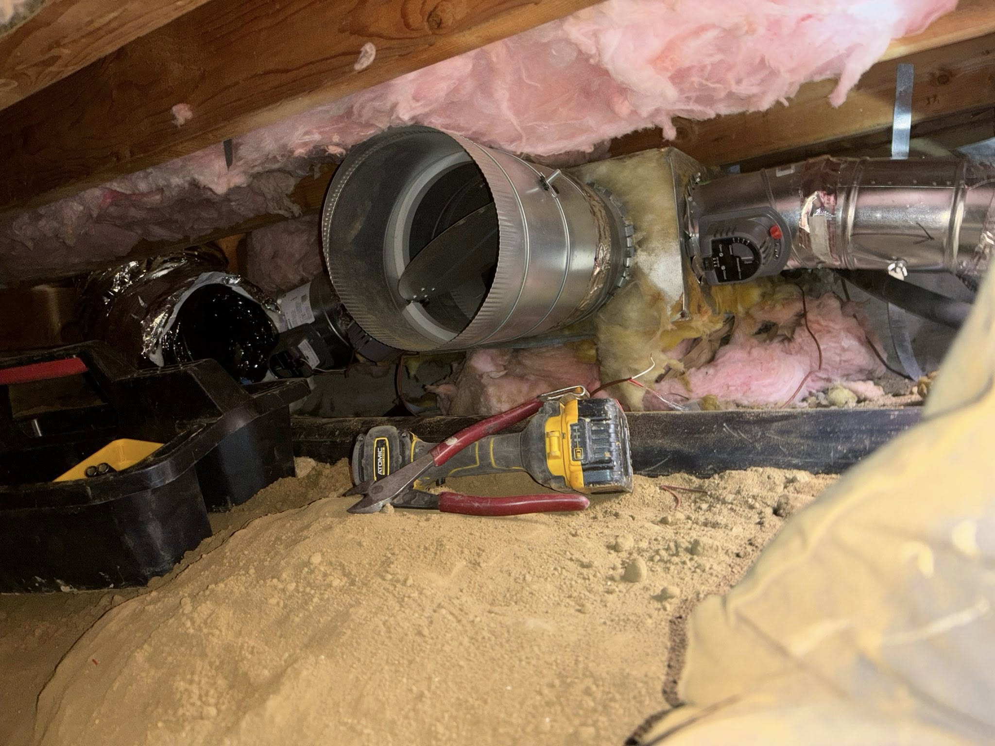 Duct damper work in crawlspace